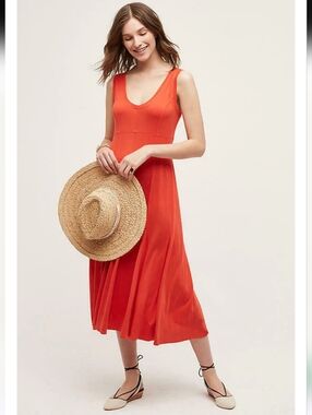 MAEVE by Anthropologie Abroad Dress Sleeveless Red Orange V-neck Size Small